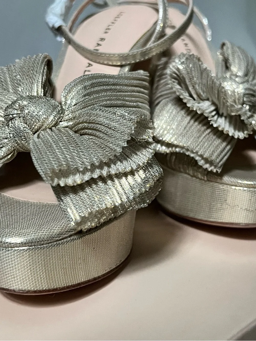 Loeffler Randall Platinum Bow Platform Dahlia Sandals Size 5 US